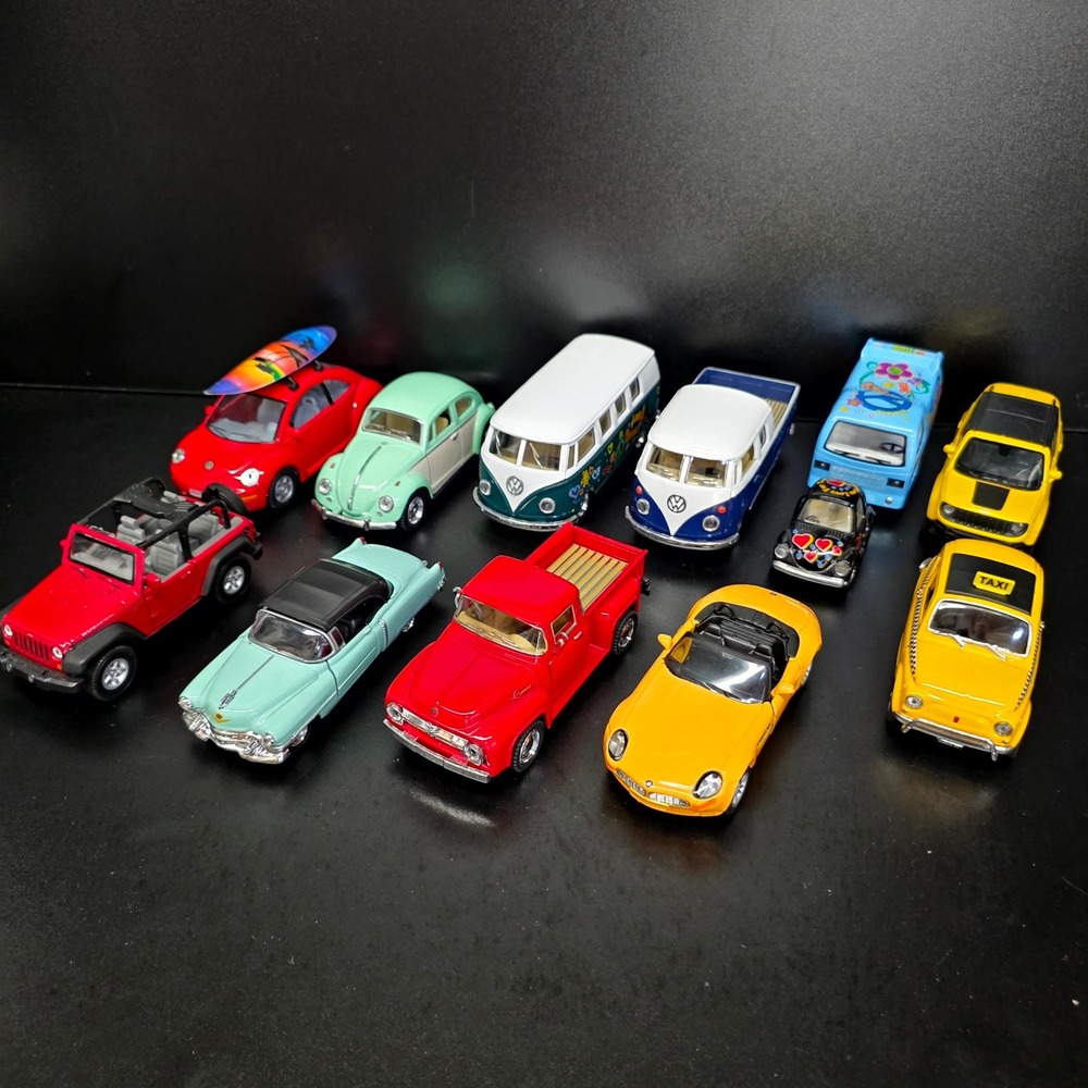 Kinsmart Diecast Toy Car Lot 12pc VW Beetle Bus Jeep Ford F100 BMW Z8 Multi